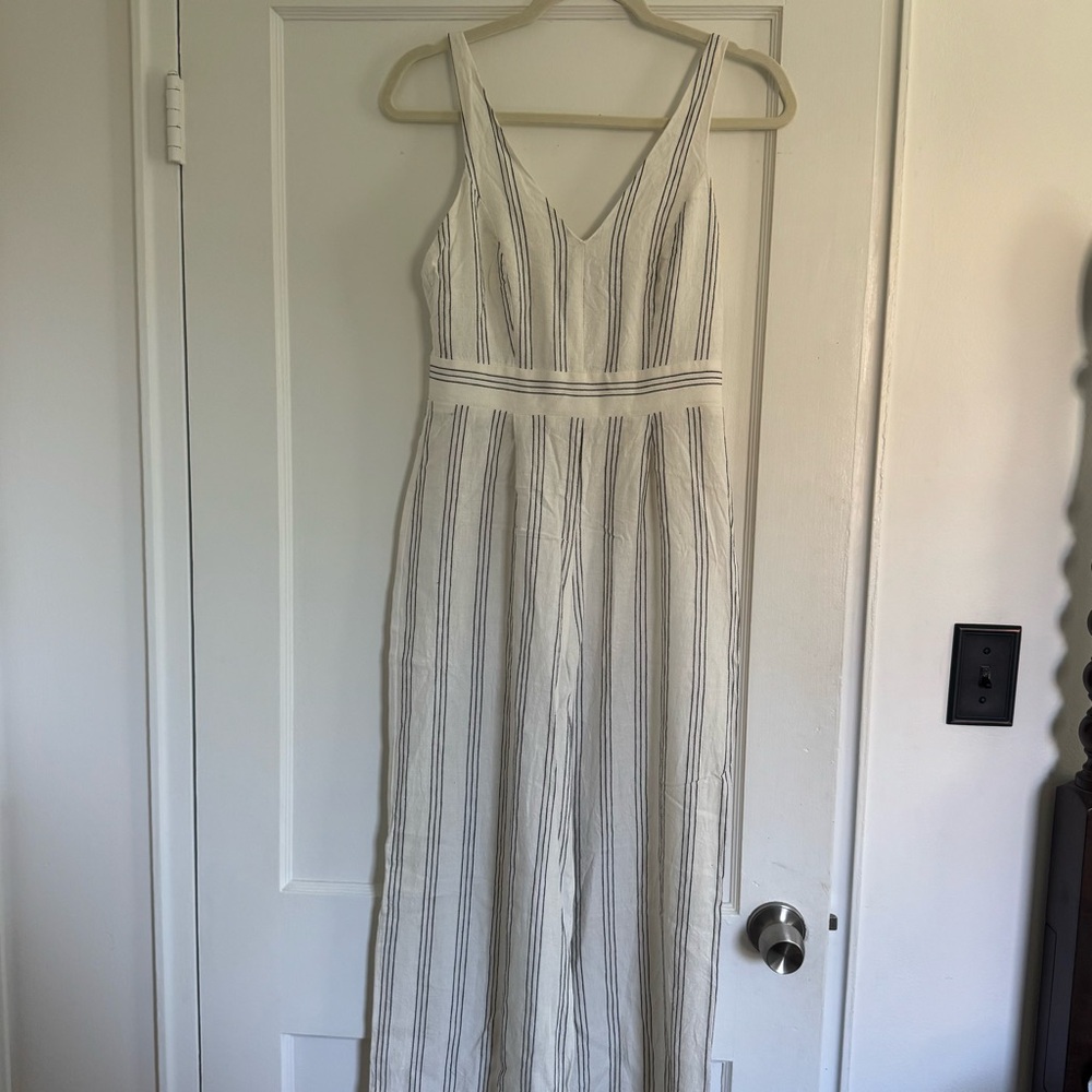 NEW Poetry Jumpsuit White Black Stripe Size 8